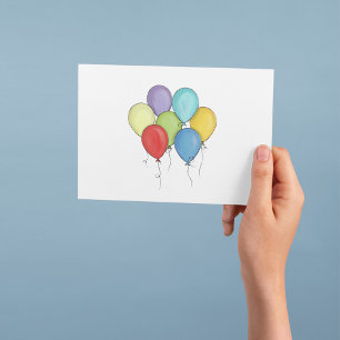 Farbenfrohe Wasserfarben Luftballons Feier Grußkar Karte