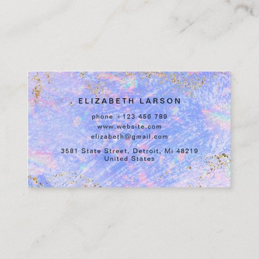 Farbenfrohe Wasserfarben Opal Stone Gold Glitzer Visitenkarte (Rückseite)