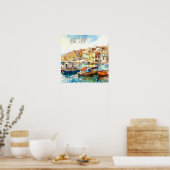 Farbenfrohe Wasserfarben Sizilien Hafen Reisen Poster (Küche)