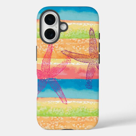 Farbenfrohe Wasserfarben-Streifen Seestern Case-Mate iPhone Hülle (Rückseite)