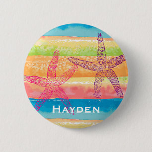 Farbenfrohe Wasserfarben Streifen Starfish Persona Button