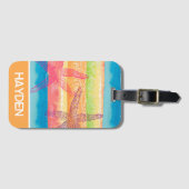 Farbenfrohe Wasserfarben Streifen Starfish Persona Gepäckanhänger (Vorderseite (Horizontal))