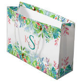 Farbenfrohe Wasserfarben Tropische Blume & Blätter Große Geschenktüte (Vorderseite Schrägansicht)