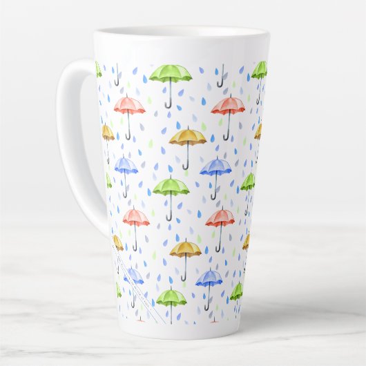 Farbenfrohe Wasserfarben und Regenfälle fallen Milchtasse (Linke Ecke)