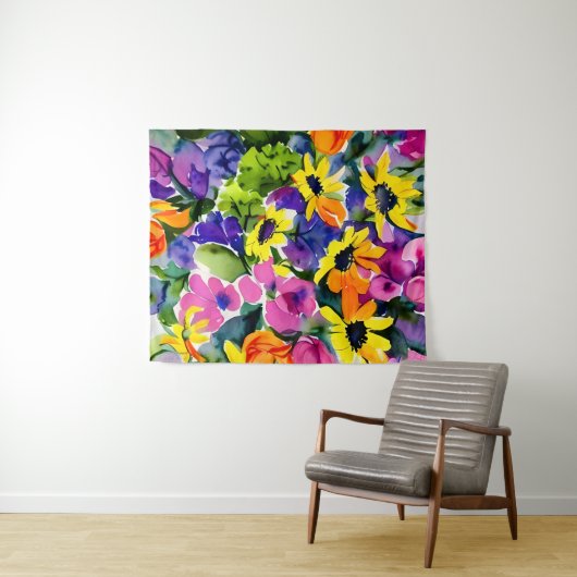 Farbenfrohe Wasserfarben Wandteppich (Beispiel (Horizontal))