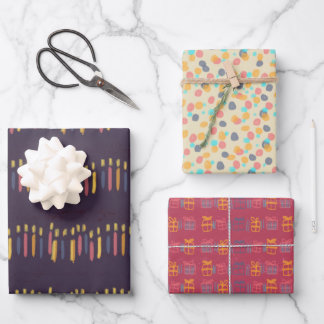 Farbenfrohe Wasserfarben Whimsikäre Muster zum Geb Geschenkpapier Set