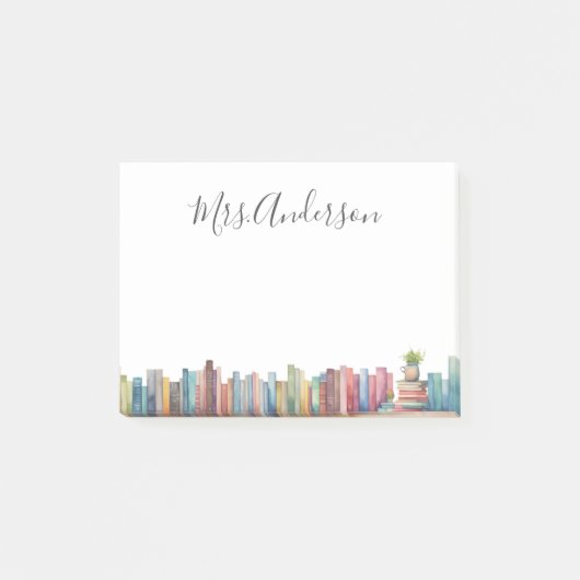 Farbenfrohe Wasserfarbenbücher Lehrername Post-it Klebezettel (Vorderseite)