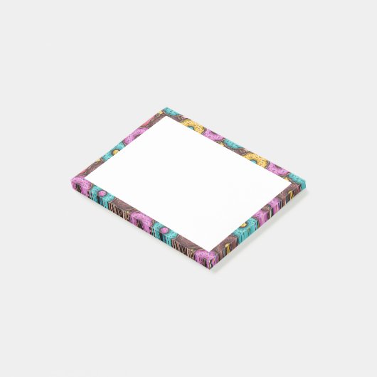 Farbenfrohe WasserfarbenDonuts mit Sprinklermuster Post-it Klebezettel (angewinkelt)