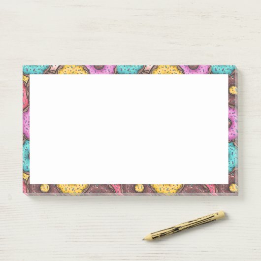 Farbenfrohe WasserfarbenDonuts mit Sprinklermuster Post-it Klebezettel (Auf Schreibtisch)