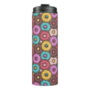 Farbenfrohe WasserfarbenDonuts mit Sprinklermuster Thermosbecher