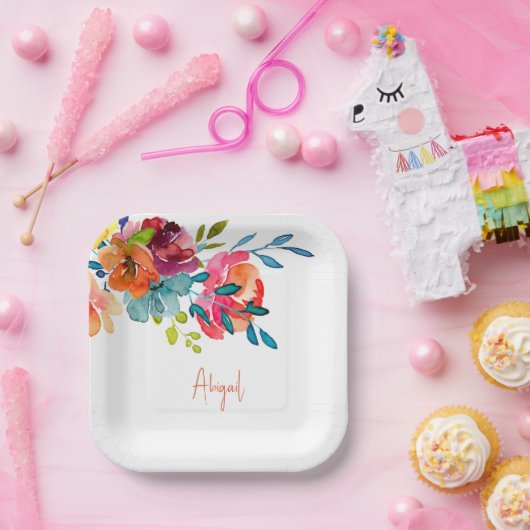 Farbenfrohe Wasserfarbendusche Pappteller (Party)