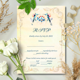 Farbenfrohe Wasserfarbenfloralstadt Mexiko Hochzei RSVP Karte