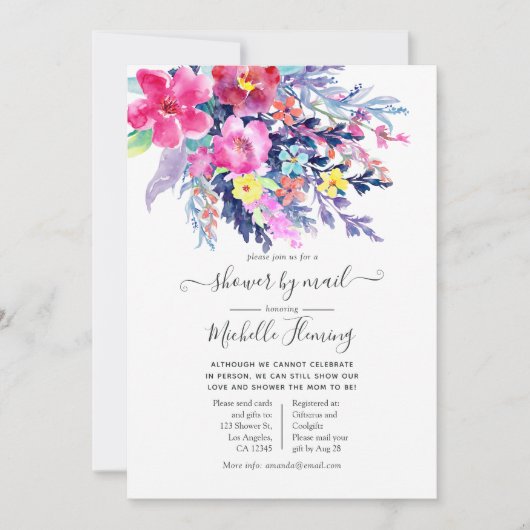 Farbenfrohe Wasserfarbenflorentücher-Babydusche pe Einladung (Vorderseite)