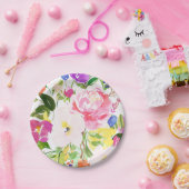 Farbenfrohe Wasserfarbenfrühlingsblüten Pappteller (Party)