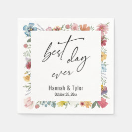 Farbenfrohe Wasserfarbengrenze für Wildblumen auf  Serviette