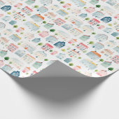 Farbenfrohe Wasserfarbenhäuser Geschenkpapier (Ecke)