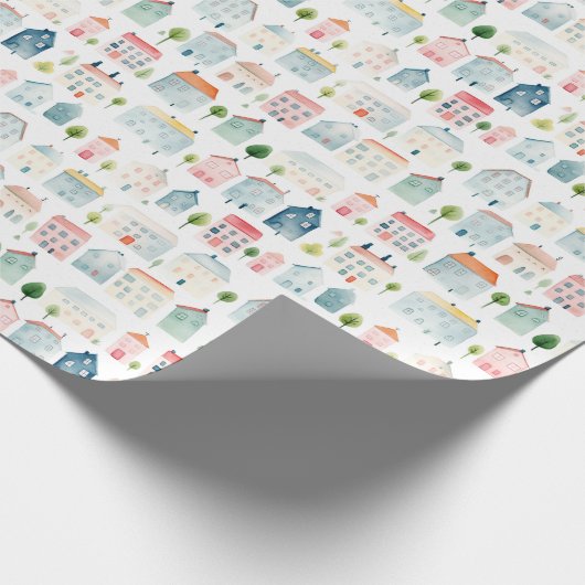 Farbenfrohe Wasserfarbenhäuser Geschenkpapier (Ecke)