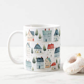 Farbenfrohe Wasserfarbenhäuser Kaffeetasse