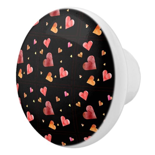 Farbenfrohe Wasserfarbenherzen Keramikknauf (Rechts)