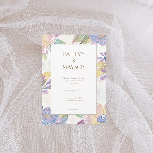 Farbenfrohe Wasserfarbenhochzeit Einladung