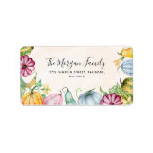 Farbenfrohe Wasserfarbenkürbis Blume Adressaufkleber (Vorne)