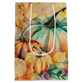 Farbenfrohe Wasserfarbenkürbis und Blätter Mittlere Geschenktüte (Rückseite)