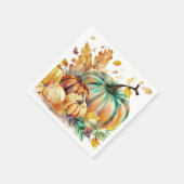 Farbenfrohe Wasserfarbenkürbis und Blätter Serviette (Ecke)