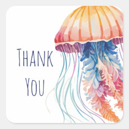Farbenfrohe Wasserfarbenqualle Vielen Dank Quadratischer Aufkleber