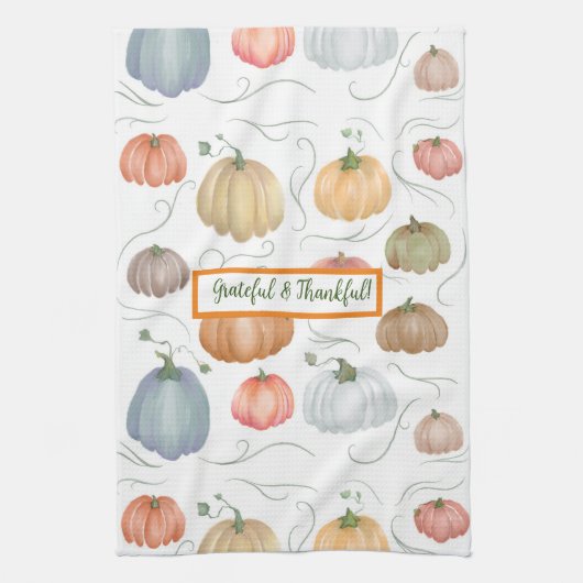 Farbenfrohe Wasserfarbenrebe Kürbispflaster Geschirrtuch (Vertikal)