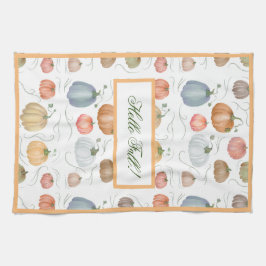 Farbenfrohe Wasserfarbenrebe Kürbispflaster Geschirrtuch