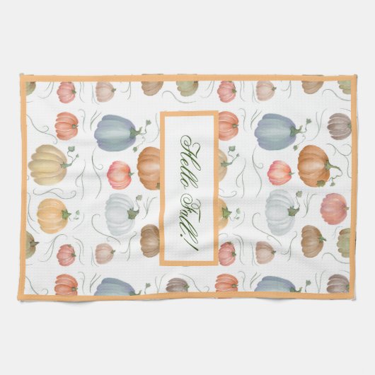 Farbenfrohe Wasserfarbenrebe Kürbispflaster Geschirrtuch (Horizontal)