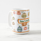 Farbenfrohe Wasserfarbenrebe Kürbispflaster Kaffeetasse (Vorderseite Links)