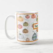 Farbenfrohe Wasserfarbenrebe Kürbispflaster Kaffeetasse (Links)