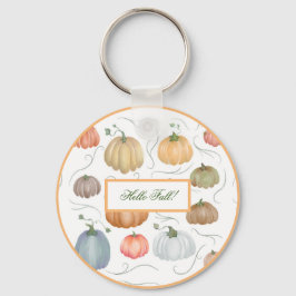 Farbenfrohe Wasserfarbenrebe Kürbispflaster Schlüsselanhänger