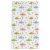 Farbenfrohe Wasserfarbenschirme und herabfallende  Kleine Geschenktüte (Vorderseite)