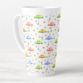 Farbenfrohe Wasserfarbenschirme und herabfallende Milchtasse (Linke Ecke)