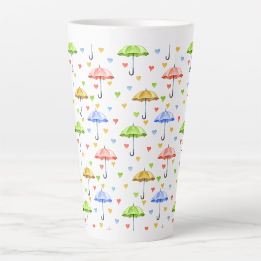 Farbenfrohe Wasserfarbenschirme und herabfallende  Milchtasse (Vorderseite)