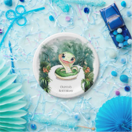 Farbenfrohe Wasserfarbenschlange Geburtstag Pappteller