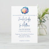 Farbenfrohe Wasserfarbenskallop Seashell Wedding Einladung (Stehend Vorderseite)