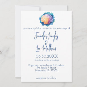 Farbenfrohe Wasserfarbenskallop Seashell Wedding Einladung