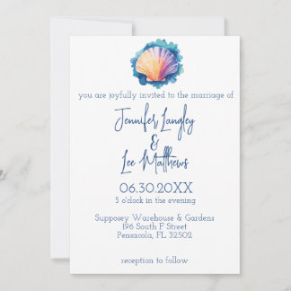 Farbenfrohe Wasserfarbenskallop Seashell Wedding Einladung