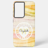 Farbenfrohe Wasserfarbenwellen Monogramm Weißes He Samsung Galaxy Hülle (Rückseite)
