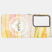 Farbenfrohe Wasserfarbenwellen Monogramm Weißes He Samsung Galaxy Hülle (Linke Seite)