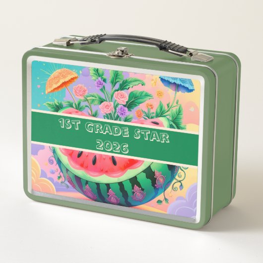 Farbenfrohe Wassermelone 1. Klasse Stern 2025 Metall Brotdose (Vorderseite)