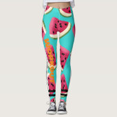 Farbenfrohe Wassermelone l Workout Blue Black text Leggings (Vorderseite)
