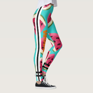 Farbenfrohe Wassermelone l Workout Blue Black text Leggings