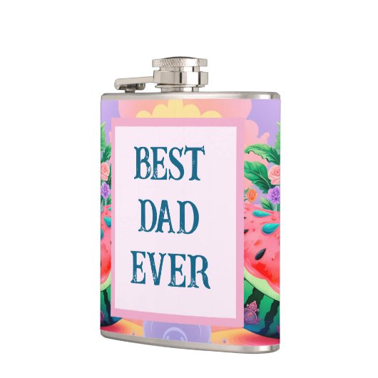 Farbenfrohe Wassermelone mit bester Vater Ever Flachmann (Links)