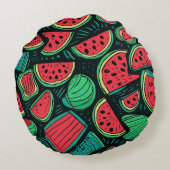 Farbenfrohe Wassermelone Slice Nahtloses Muster Rundes Kissen (Rückseite)