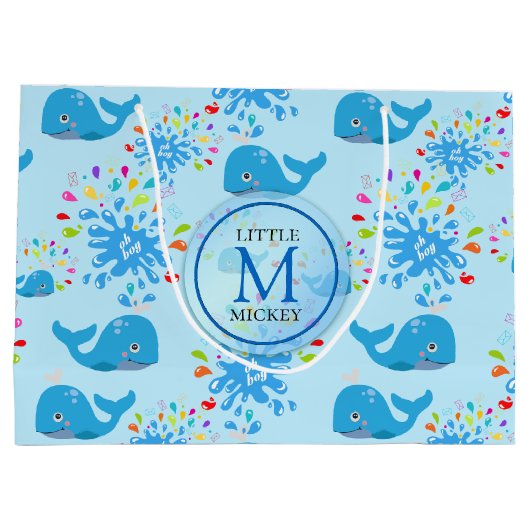 Farbenfrohe Wasserpflücke Muster für Blauwale Mono Große Geschenktüte (Rückseite)