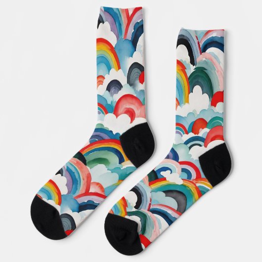 Farbenfrohe Wasserwolken und Regenbogen Socken (Linkes Detail)